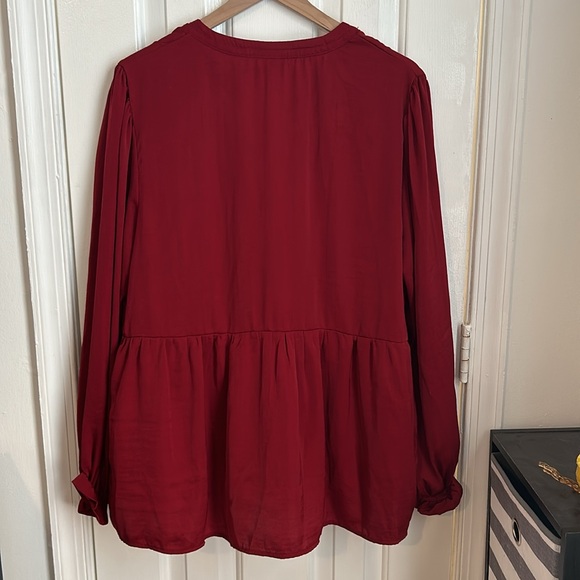 Knox Rose Red Satin Peplum Top Long Sleeve XXL - Picture 6 of 6